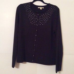 Carolyn Taylor Black Rhinestone Button-up Sweater